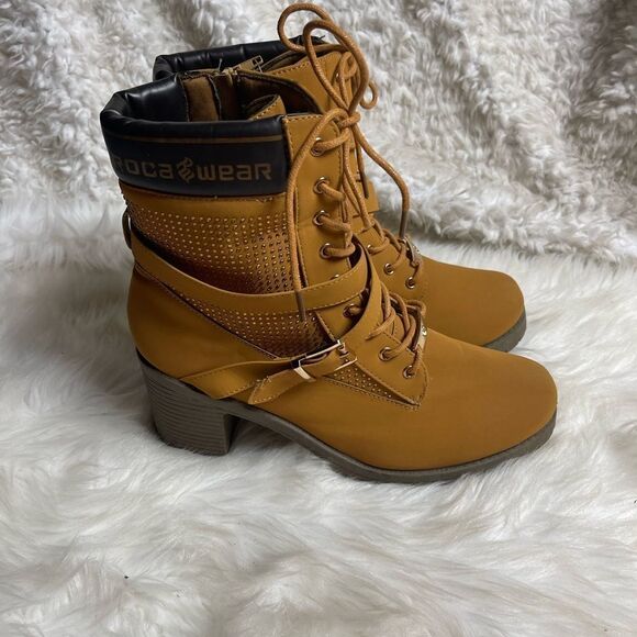 Rocawear synthetic tan lace up boots black trim and rhinestones accents SZ11 - Picture 12 of 12